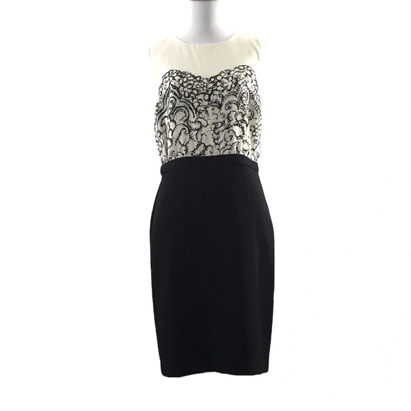 LOFT Cream‎ Black Paisley Printed Sheath Dress Womens 2 Sleeveless - Picture 1 of 9